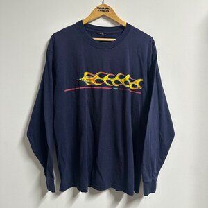 Vintage AFTCO Bluewater Fishing Flame Print Long Sleeve T Shirt Outdoor Large